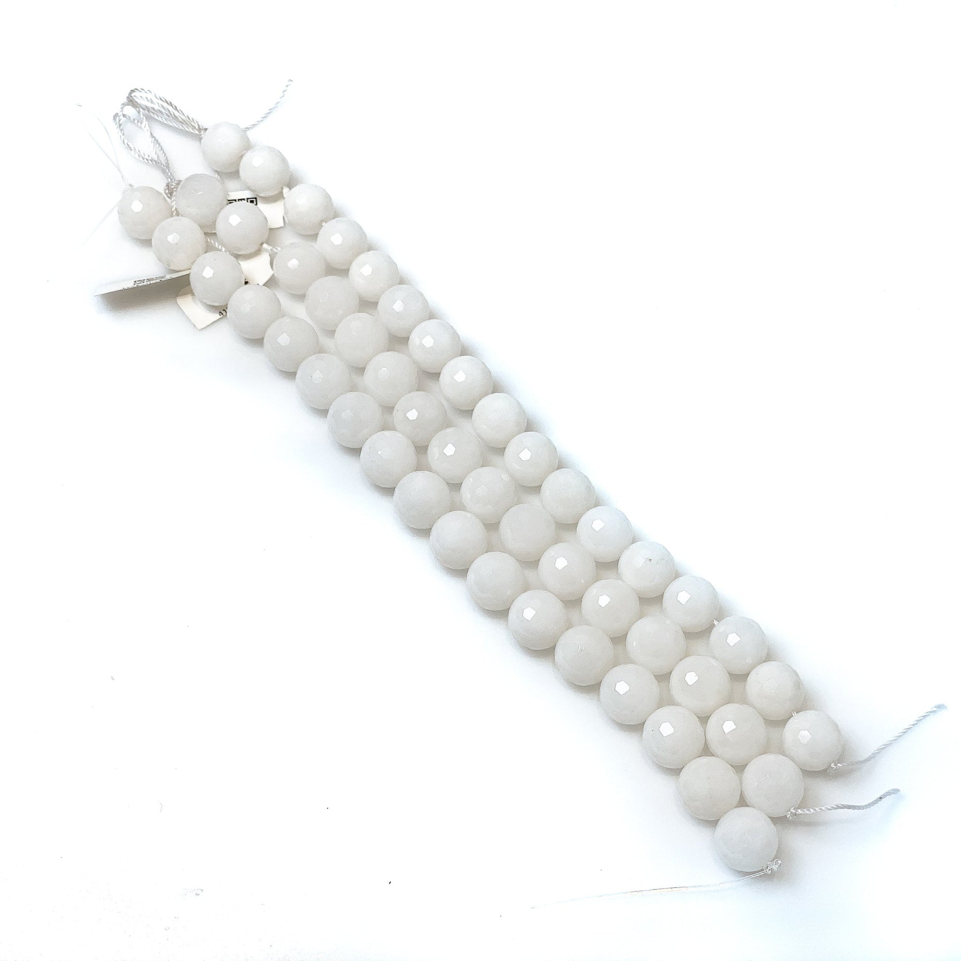 White Quartzite 12mm Faceted Round Bead - 8" Strand