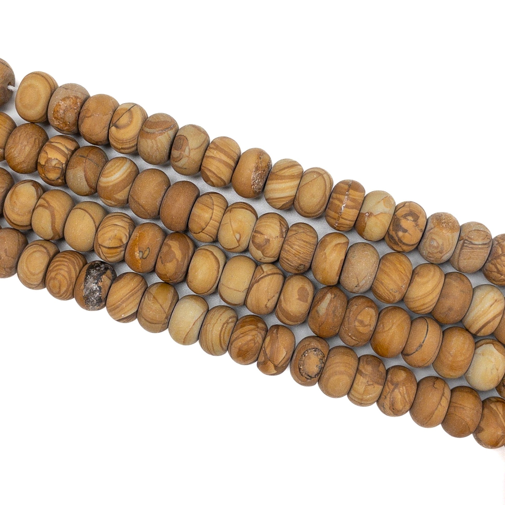 Wood Jasper 8x12mm Matte Rondelle Bead - 7.5" Strand