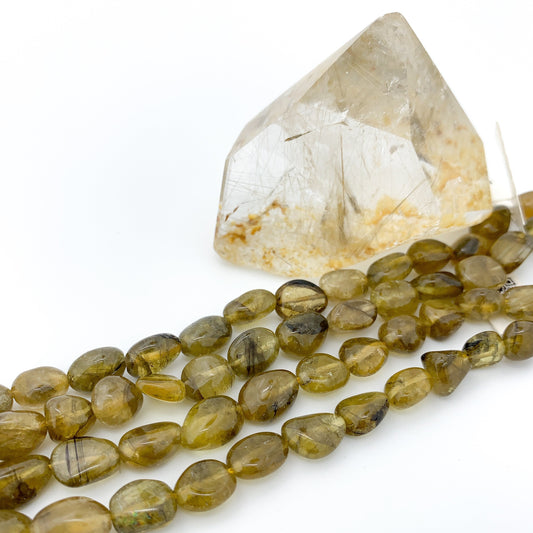 Yellow Tourmaline 9mm Tumbled Nugget Bead - 8" Strand