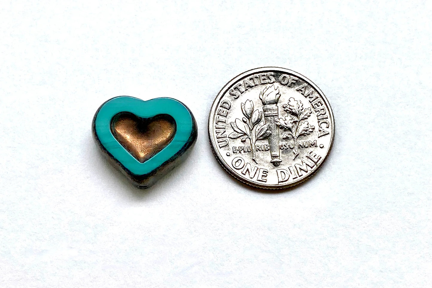 14x12mm Heart within a Heart Turquoise Czech Opaque Glass Beads - 6 pcs.