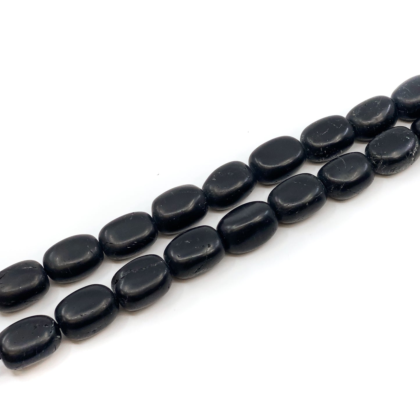 Black Tourmaline 15x21mm Matte Tumbled Nugget Bead - 8" Strand