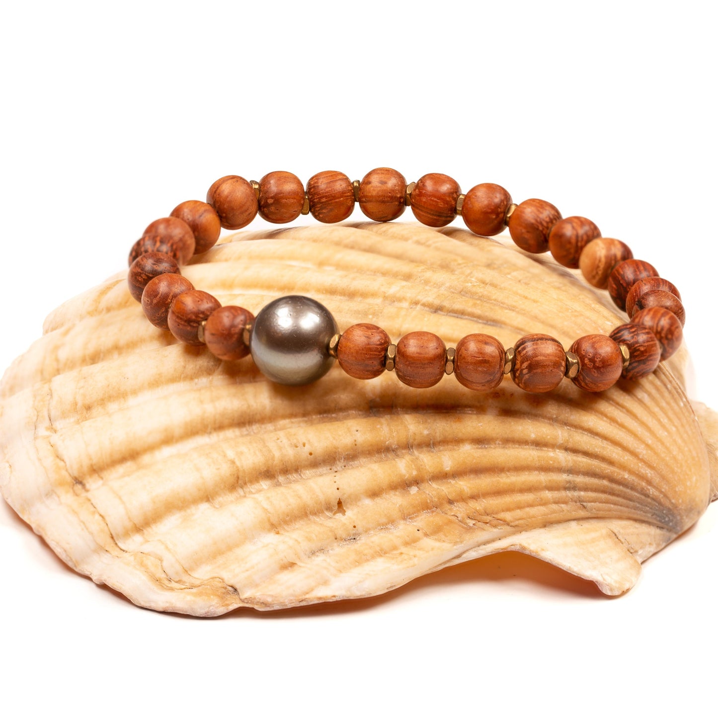 Mauka to Makai: Bayong Wood & Tahitian Pearl Stretchy Cord Bracelet - Kit or Finished Bracelet