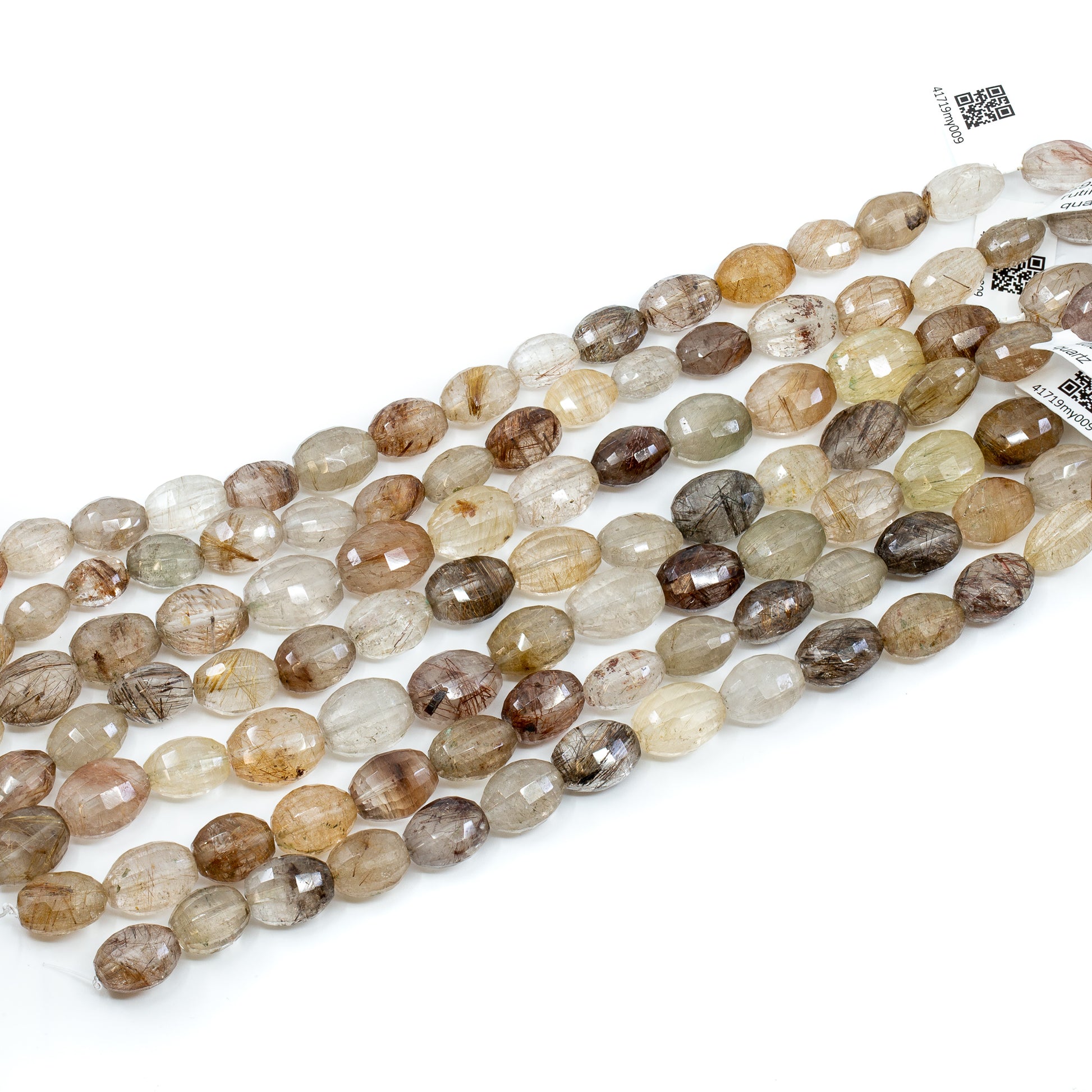 Rutilated Quartz Strand - 10x14mm Oval Rectangle Faceted Long-Drill
