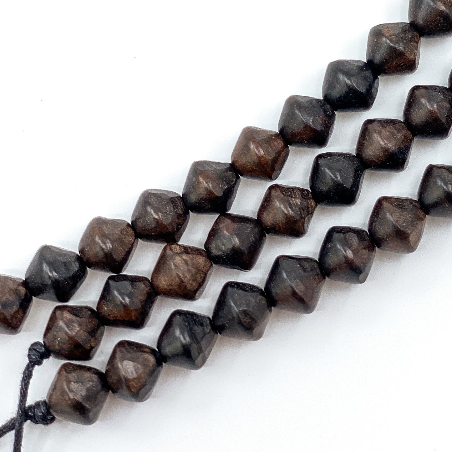 Faceted Tiger Ebony Wood Strand - 10mm Bicone