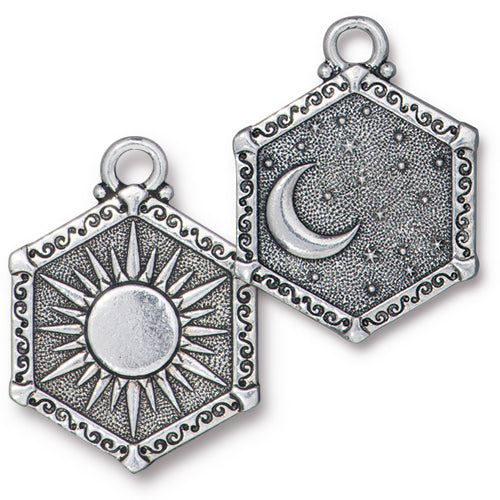 Sun & Moon Hexagon Pendant (2 Colors Available) - 1 pc.