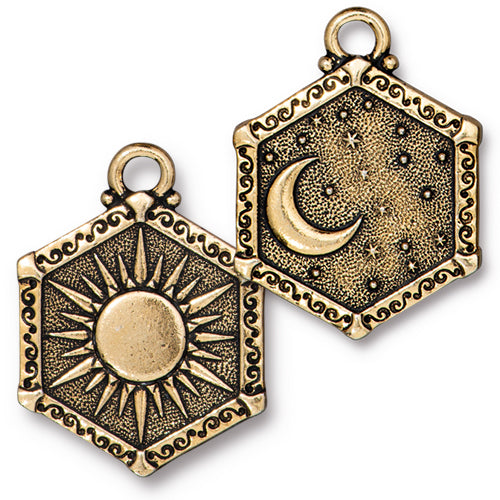 Sun & Moon Hexagon Pendant (2 Colors Available) - 1 pc.