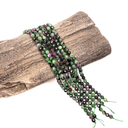 Ruby In Zoisite 5mm Faceted Round Bead - 7.5" Strand