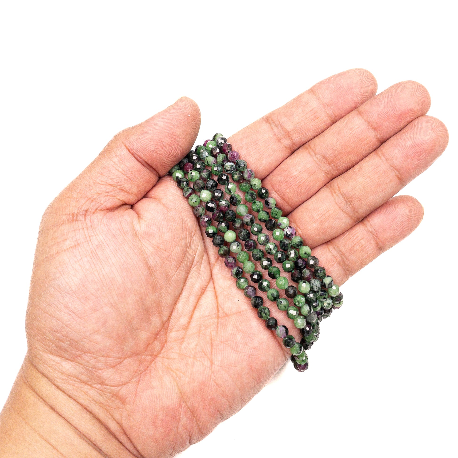 Ruby In Zoisite 5mm Faceted Round Bead - 7.5" Strand
