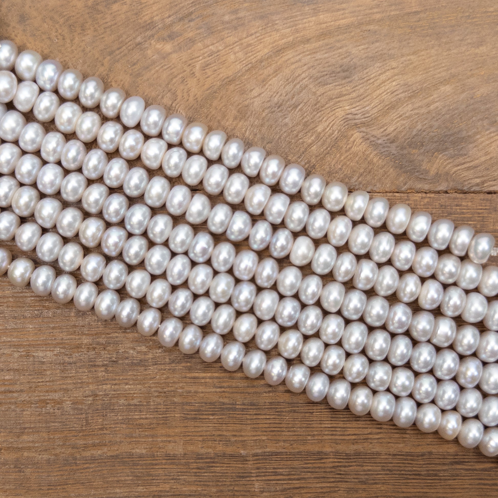 Freshwater Pearl Rondelle Smooth Light Gray Bead - 8.25" Strand