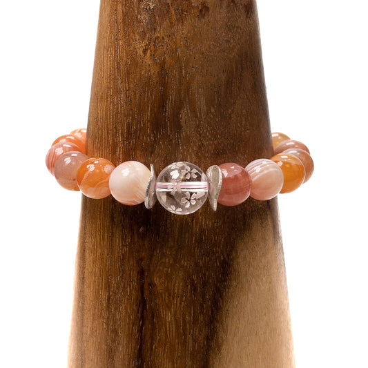 Red Botswana Agate with Sakura Focal (Hanami) Stretchy Cord Bracelet (3 Sizes Available)