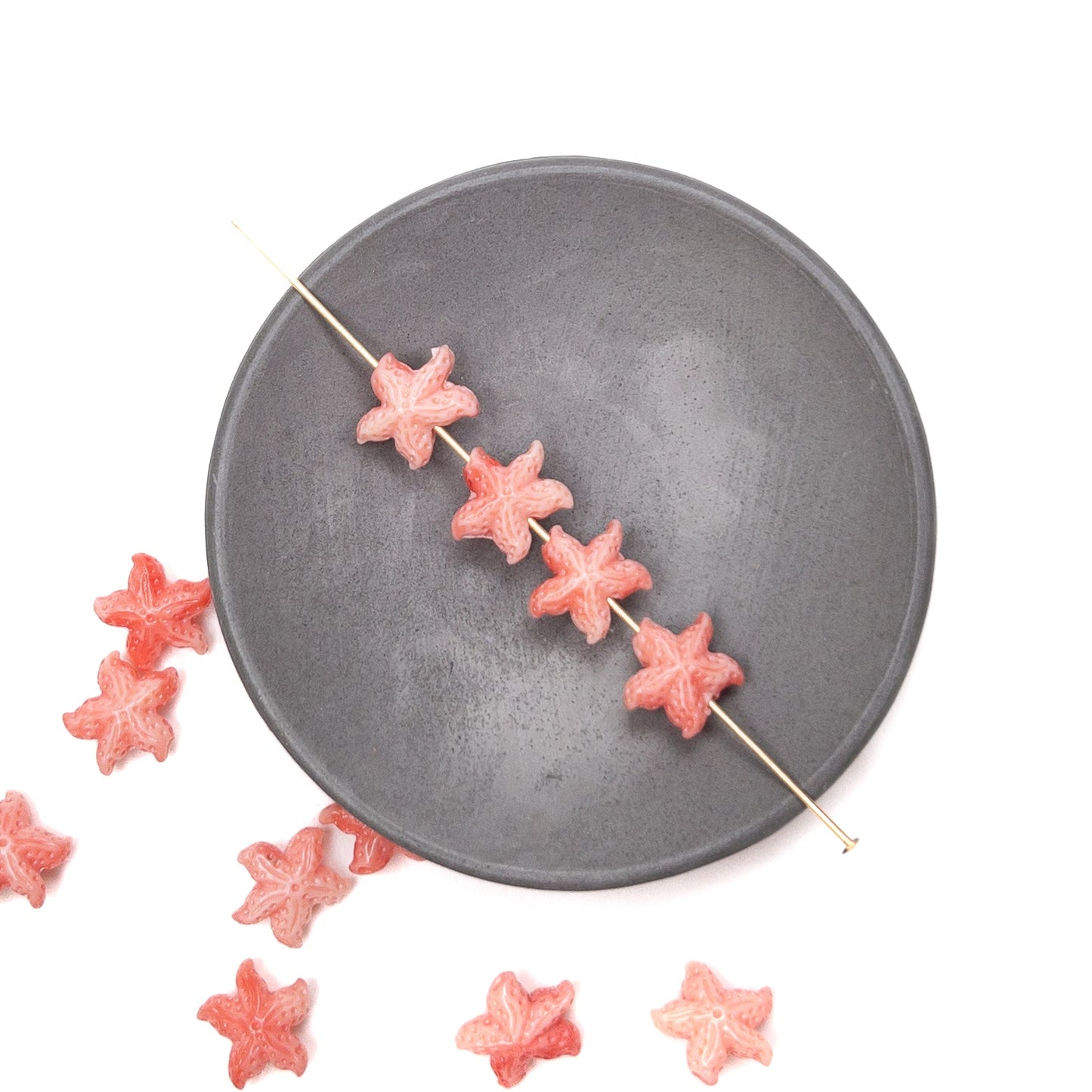 Pink Coral Color Reconstituted Shell Small Starfish Bead - 4 pcs.