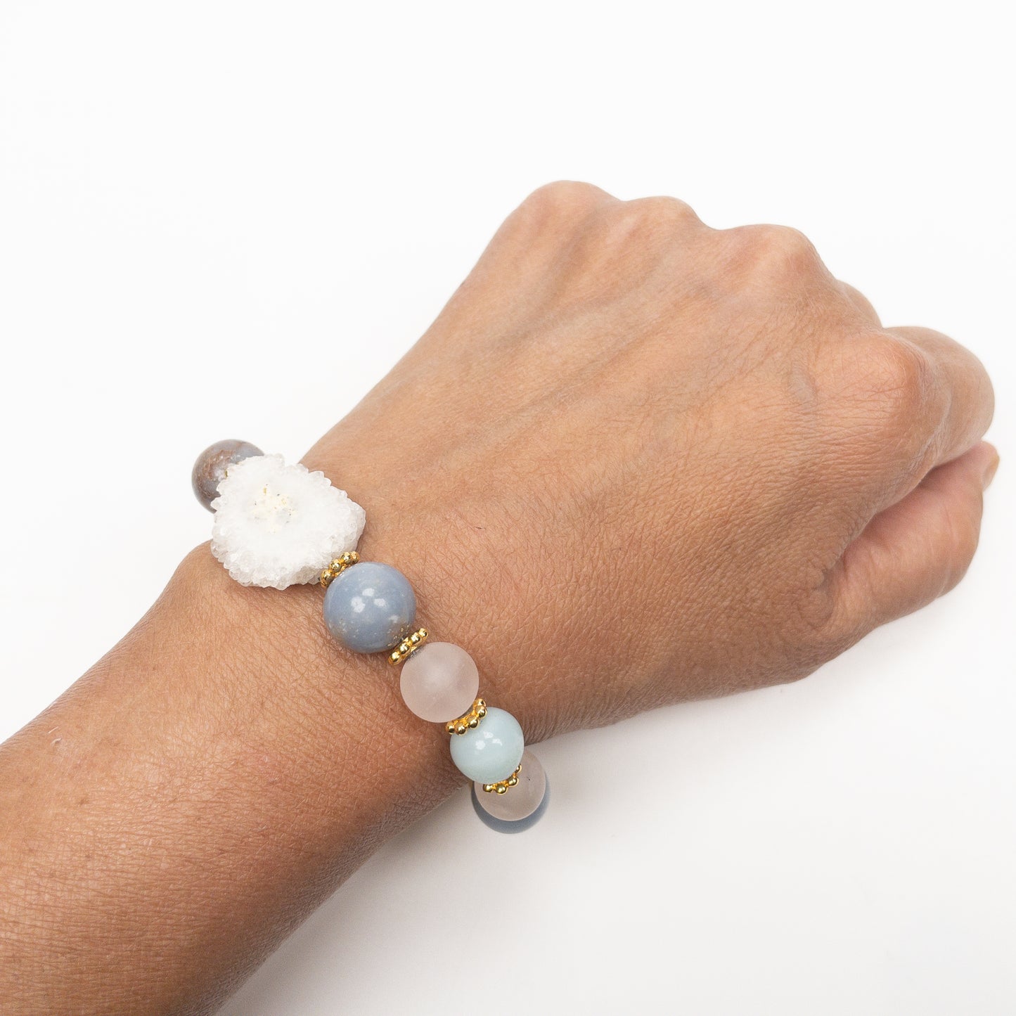 Angelite with Drusy Focal Stretchy Bracelet
