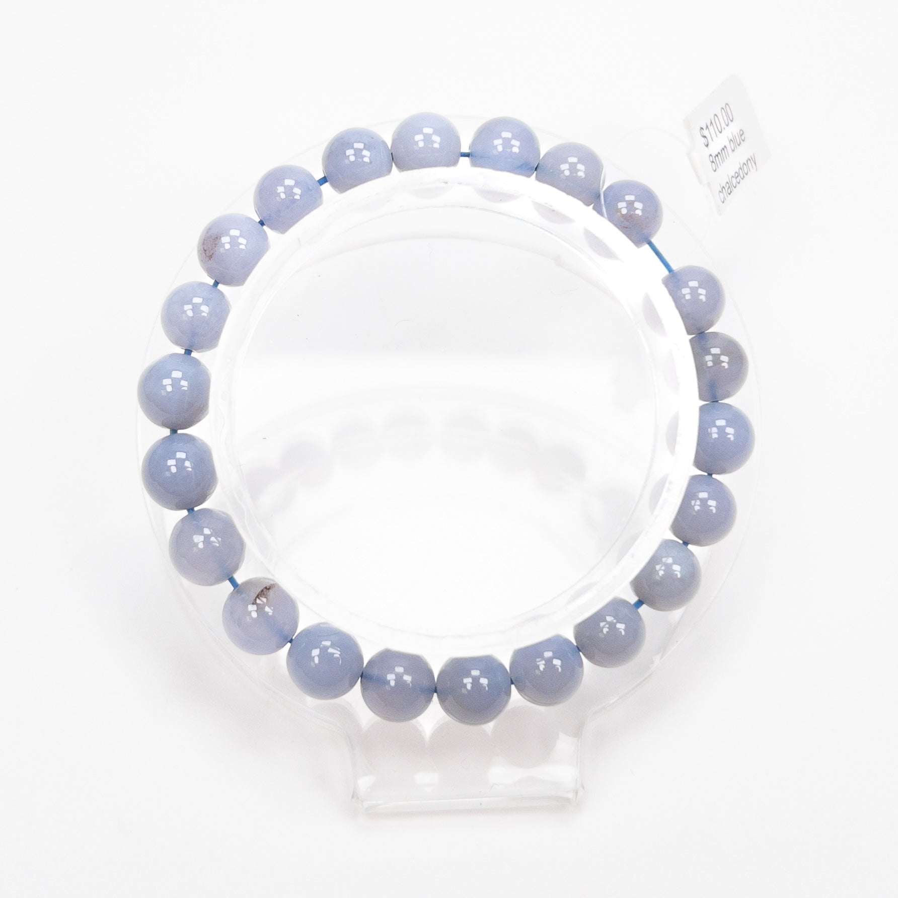 Blue Chalcedony 8mm Smooth Round Bead Stretchy Cord Bracelet - 1 pc.