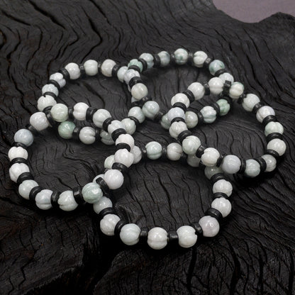 Jade 10mm Rustic Carved Lotus Bud Bead Stretchy Bracelet (3 Color Ranges Available)