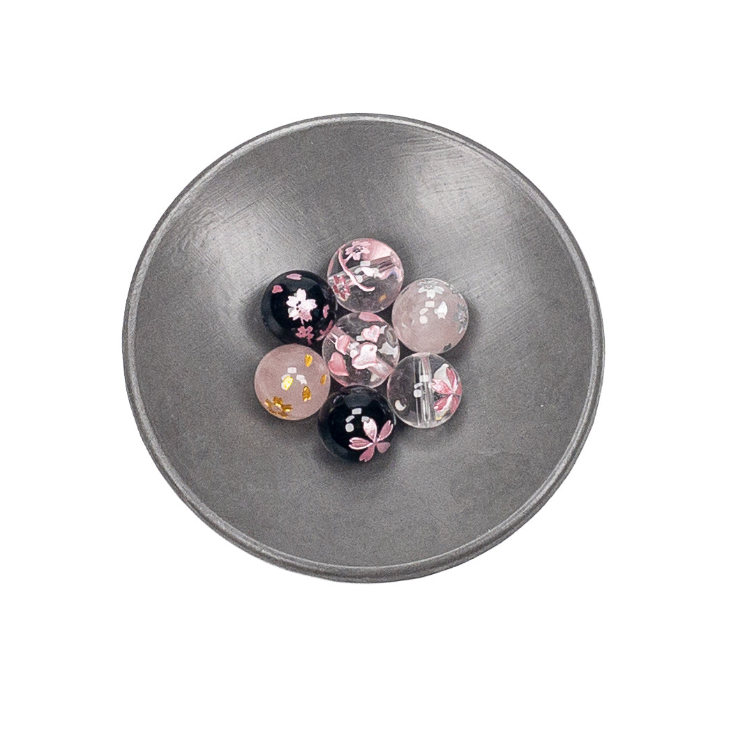 Mixed Gemstone Sakura Blossoms & Branches 10mm Round Bead Mix - 6 pcs.