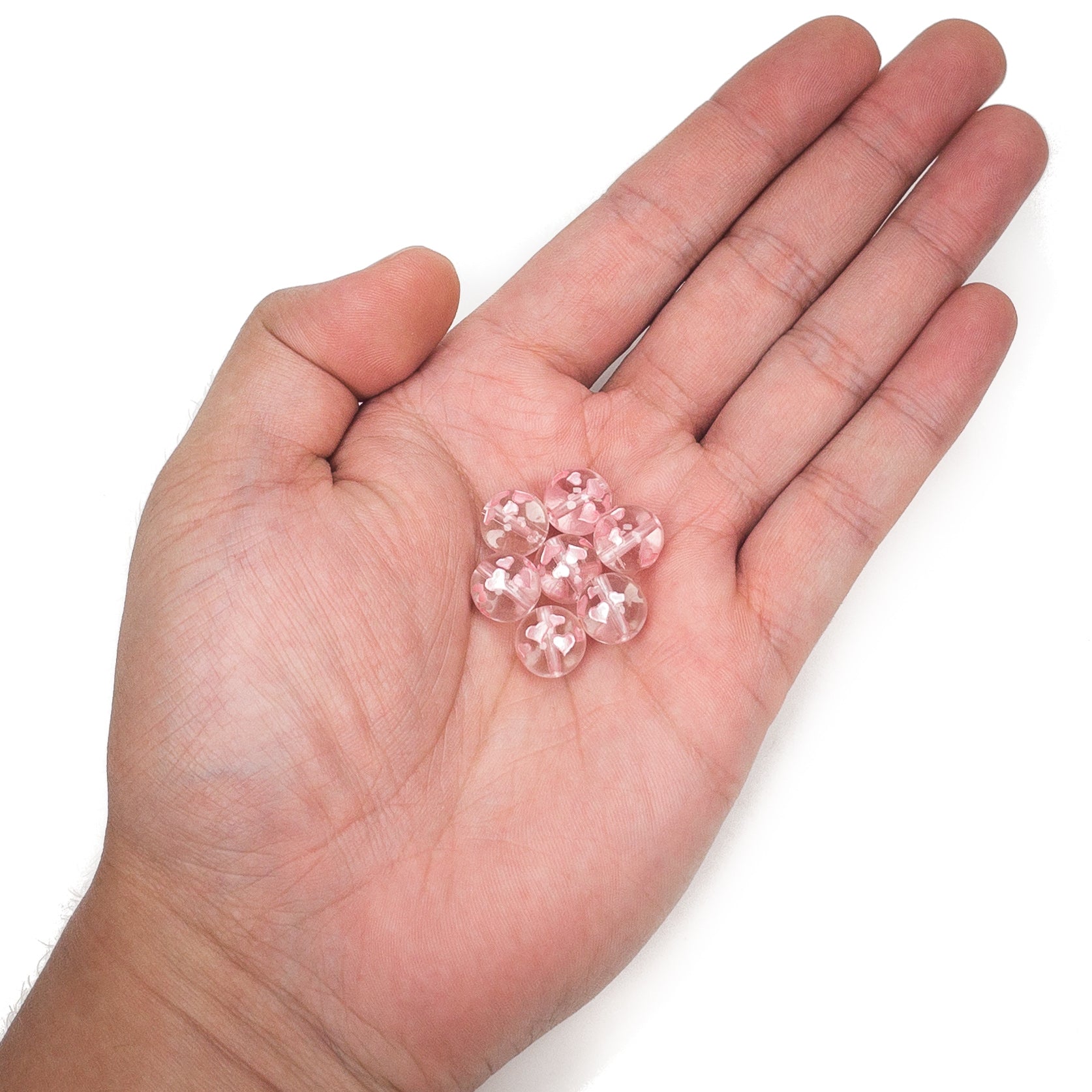 LOVE BUBBLES: Crystal Quartz Etched Pink Hearts 10mm Round Bead - 1 pc.