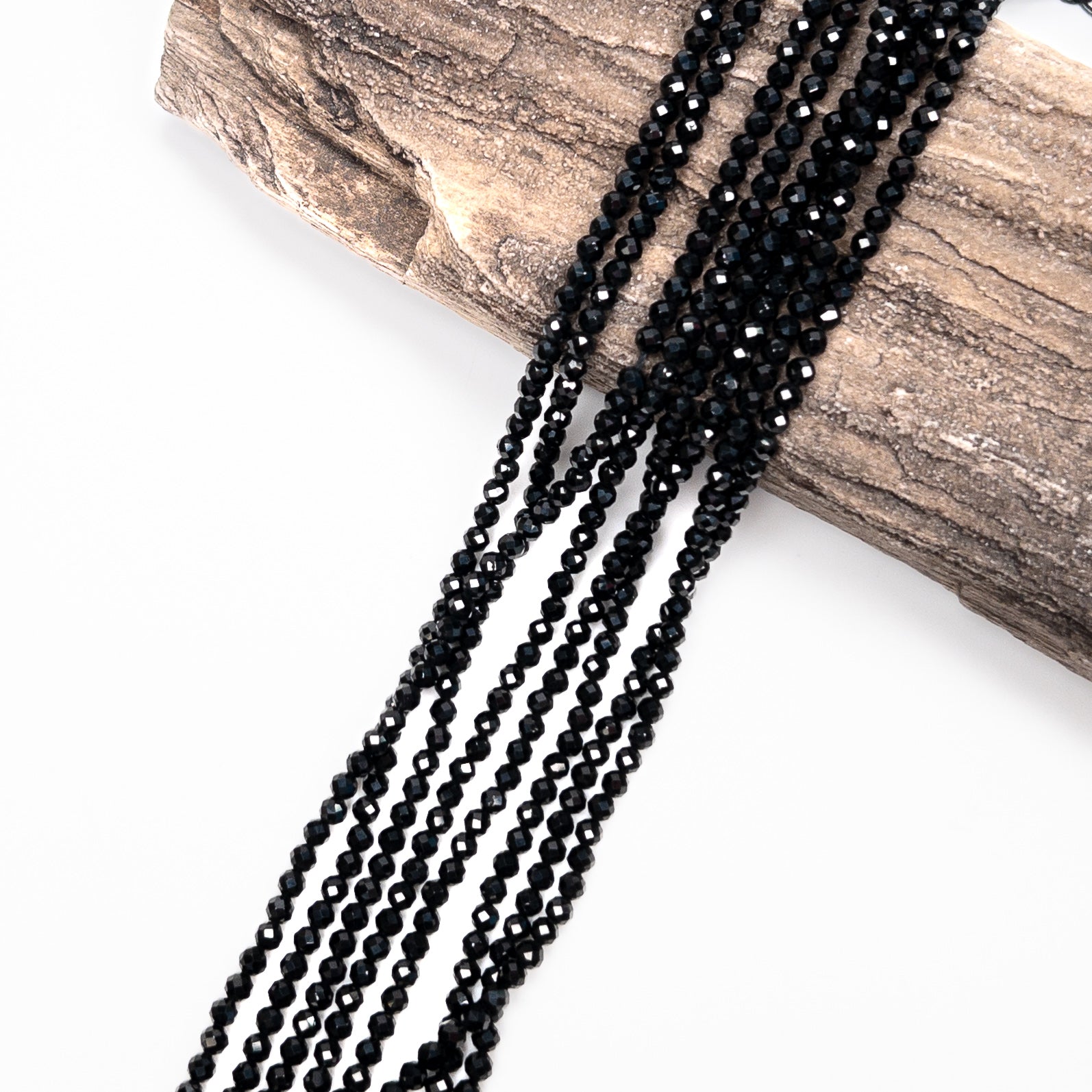 Black Spinel 3mm Faceted Round Bead - 7.75" Strand