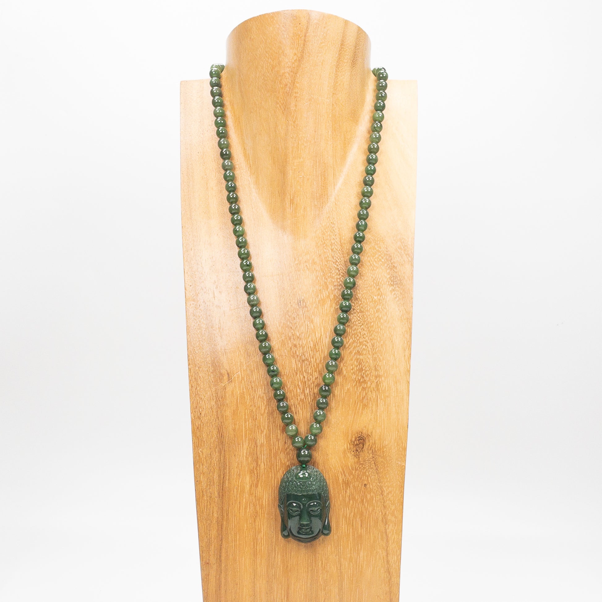 TRANQUILITY: Canadian Jade 8mm Round Bead Claspless Necklace with Buddha Pendant