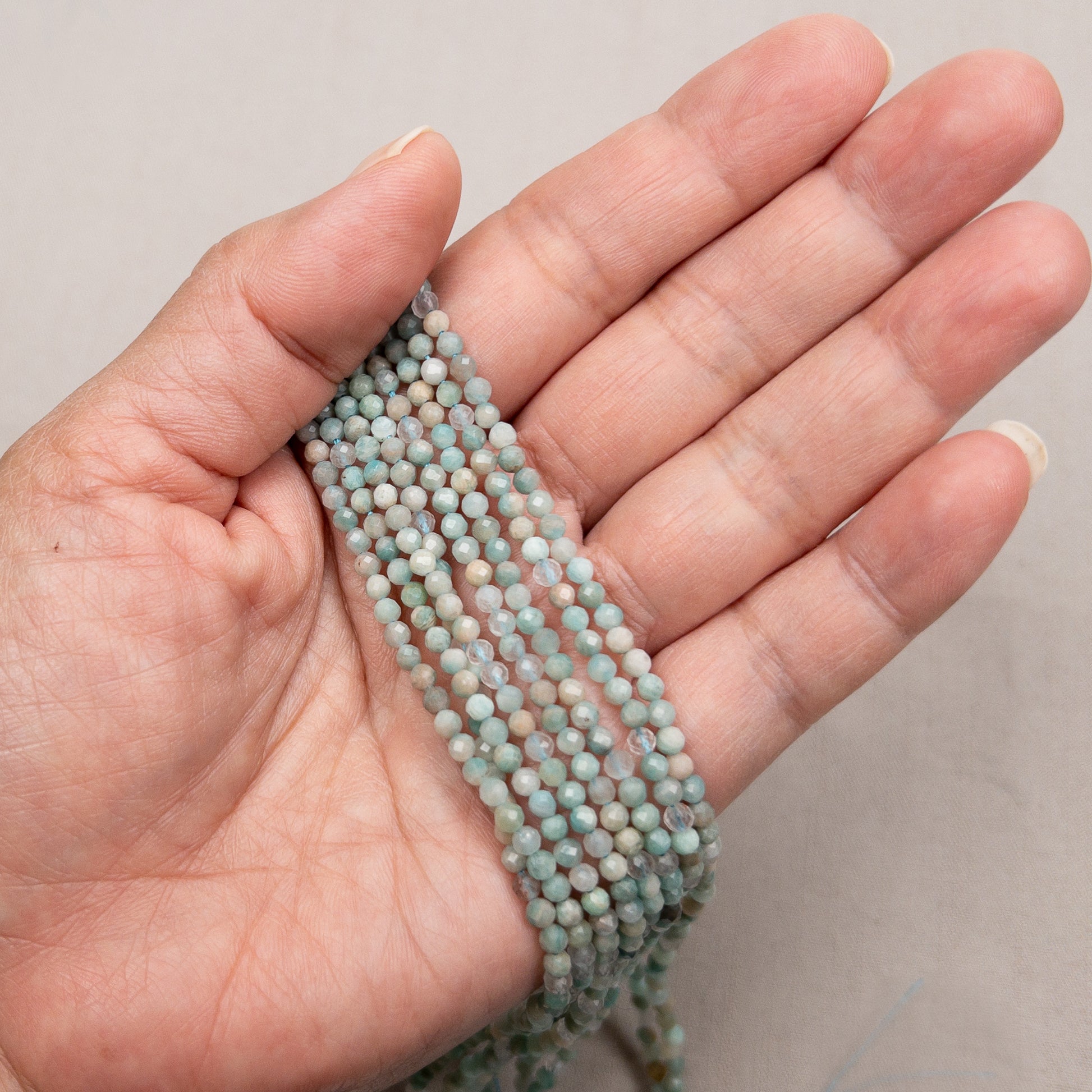 Amazonite 3mm Faceted Round Bead - 7.5" Strand