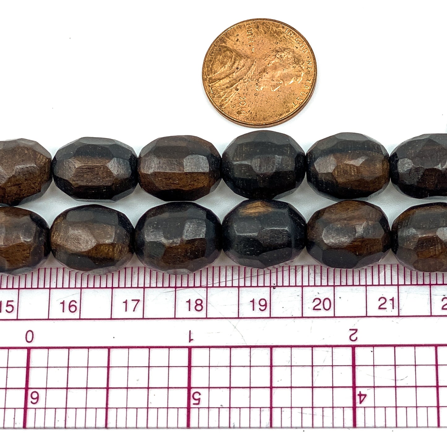 Faceted Tiger Ebony Wood Strand - 10x14mm Oval