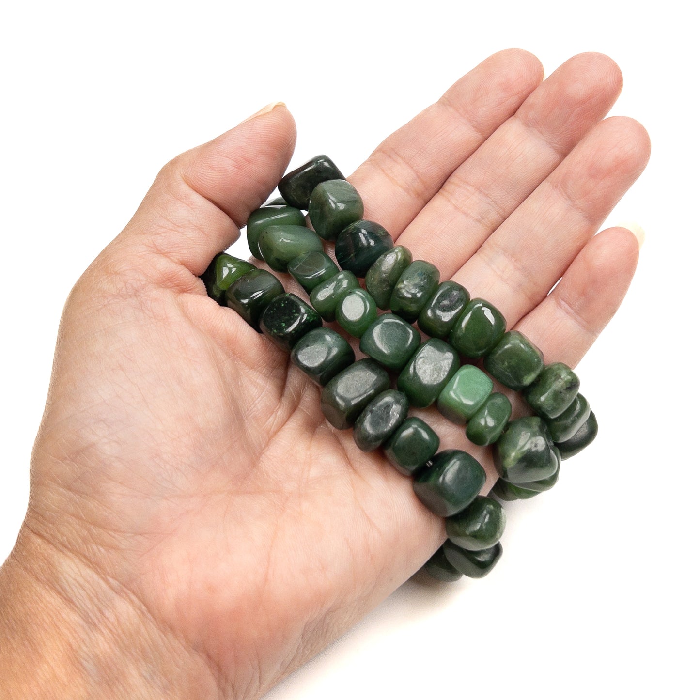Canadian Jade Large Cubic Nugget Bead Stretchy Cord Bracelet
