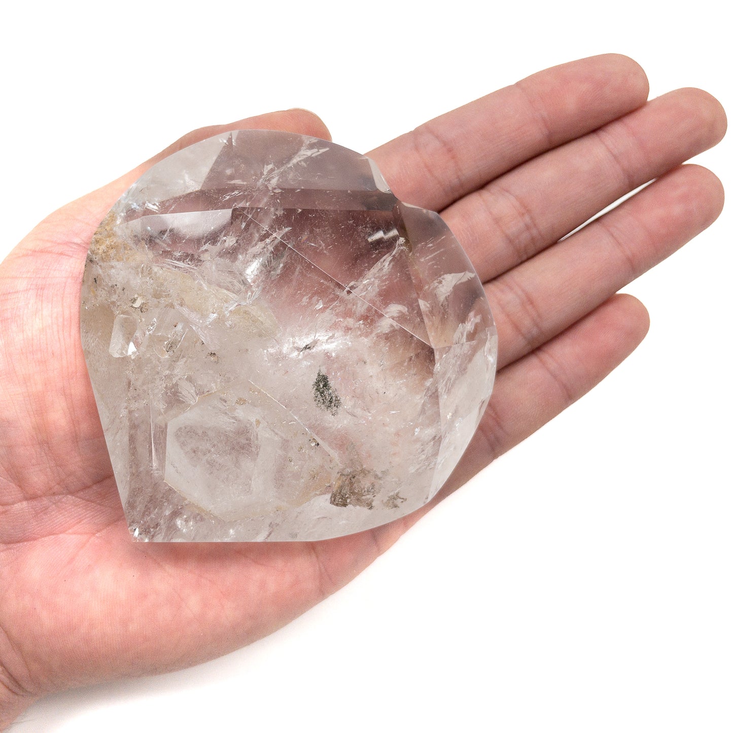 Crystal Quartz Extra Large Faceted Heart Palm Stone Specimen - 1 pc.