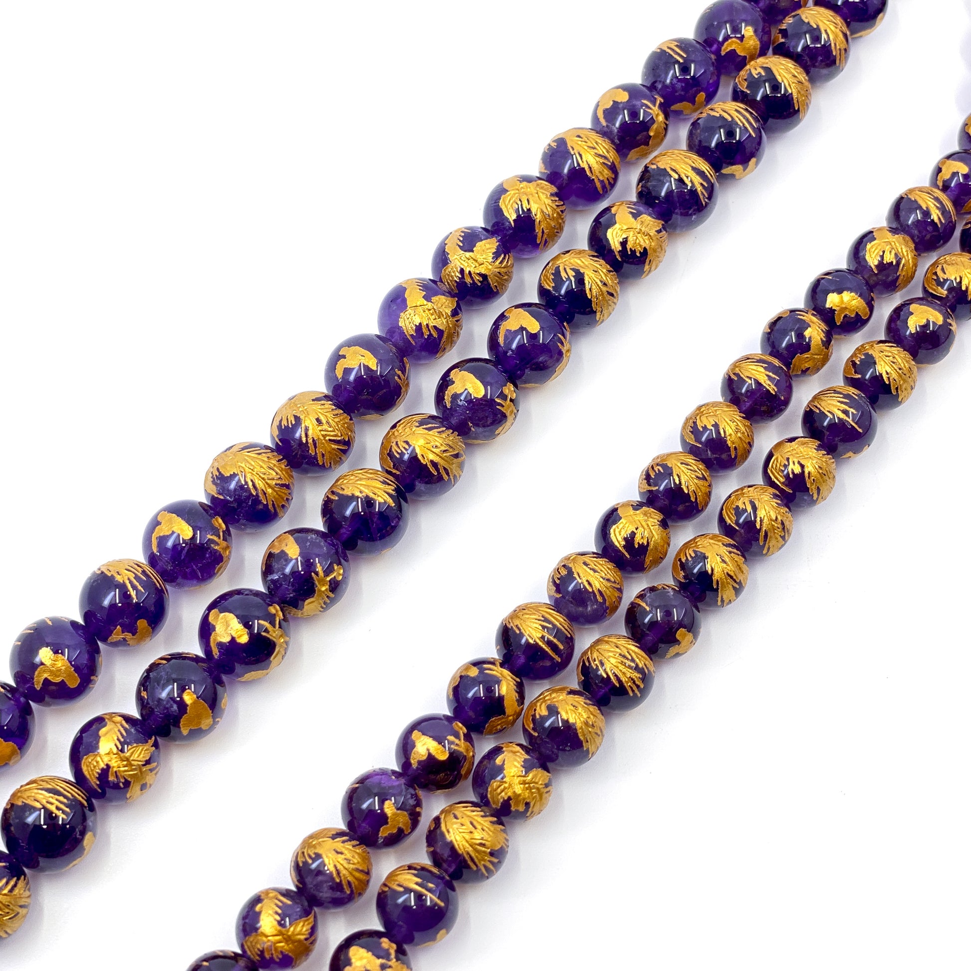 Gemstone with Etched Gold Phoenix 12mm Round Bead (7 Options Available) - 7.5" Strand