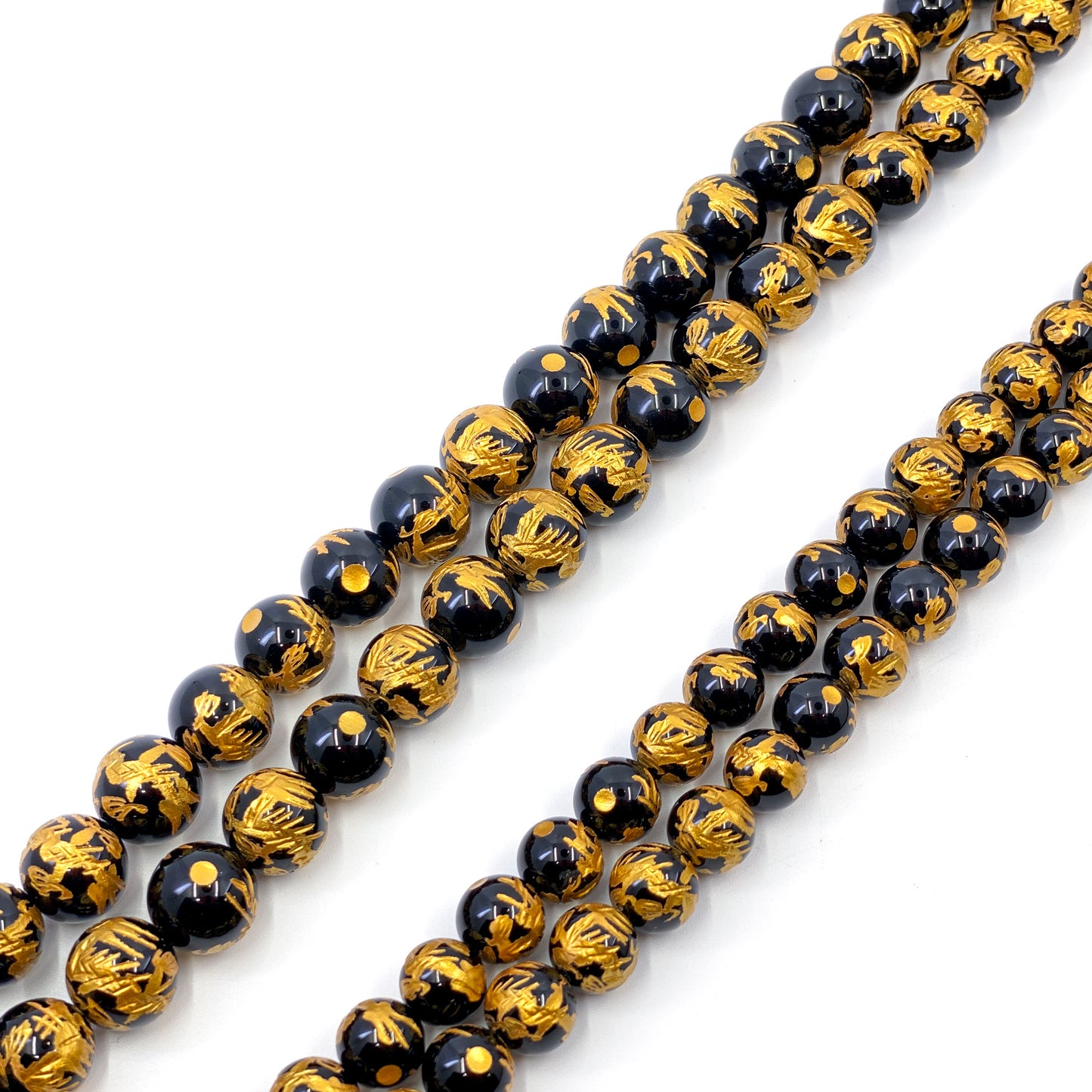Gemstone with Etched Gold Dragon 12mm Round Bead (7 Options Available) - 7.5" Strand