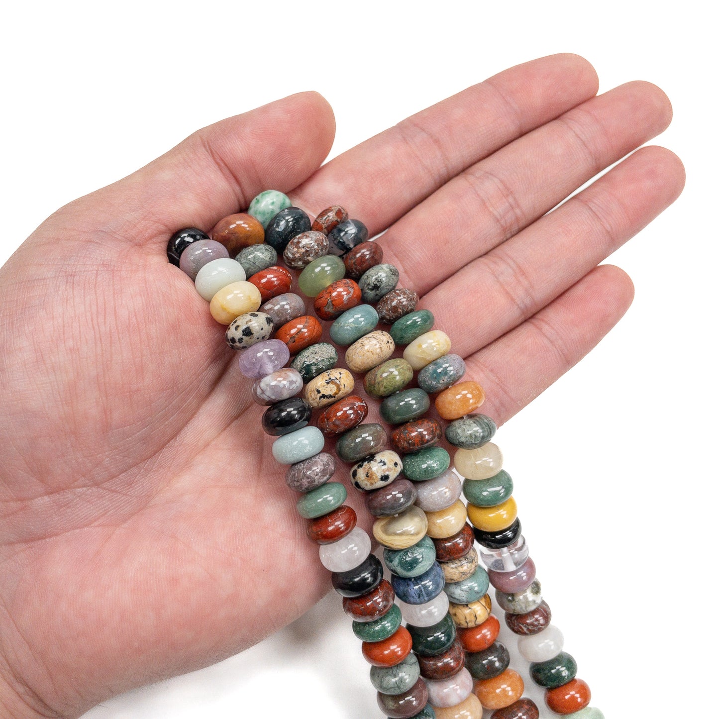 Mixed Gemstone 6x10mm Smooth Rondelle Bead - 8" Strand