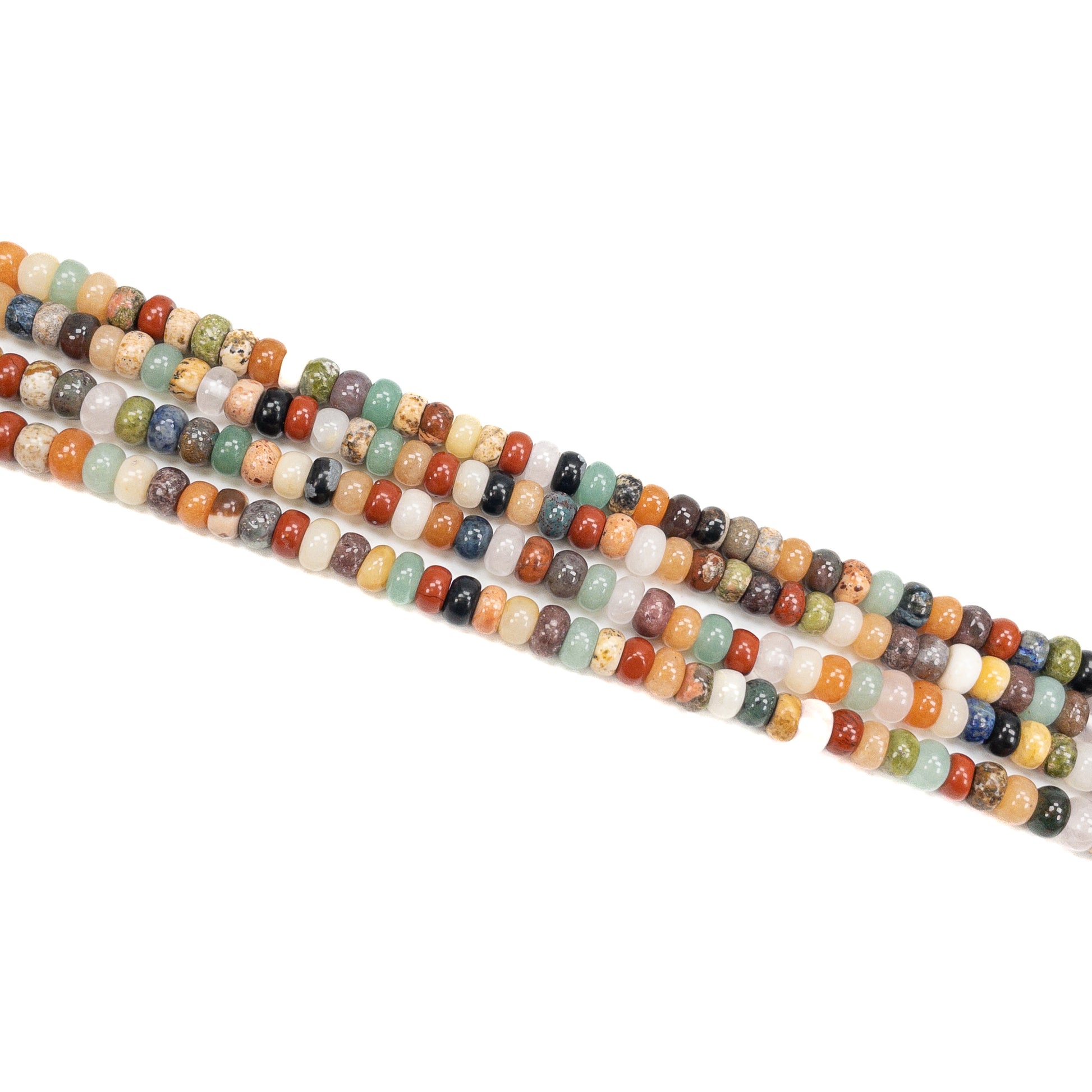 Mixed Gemstone 4x6mm Smooth Rondelle Bead - 8" Strand