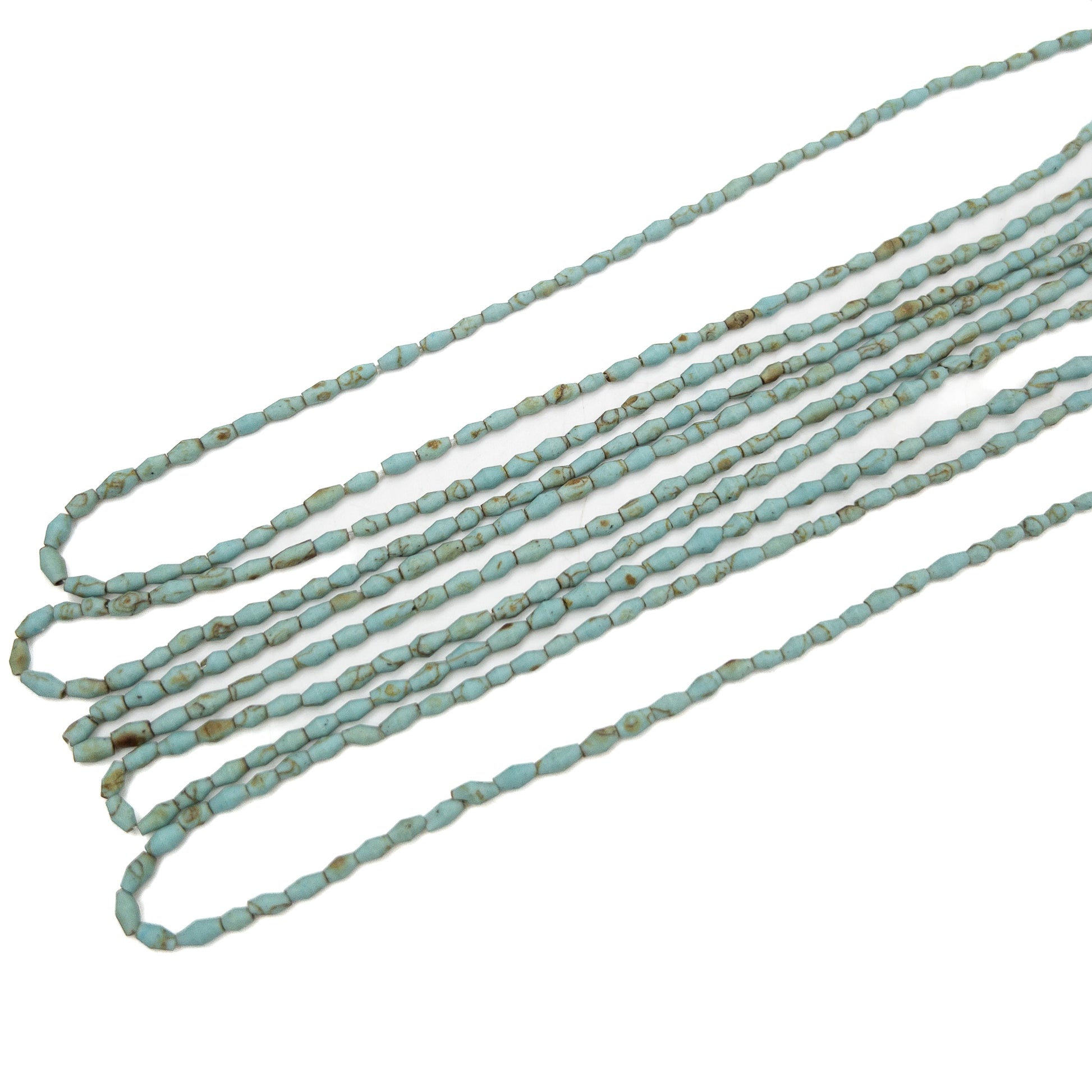 Light Blue Turquoise Matte 2.5mm Rustic Long Bicone Bead - 12" Strand
