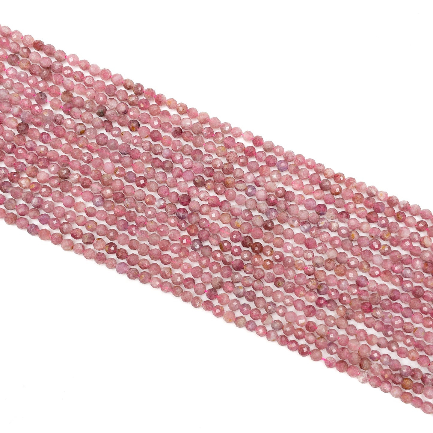 Pink Tourmaline 3.5mm Faceted Round Bead - 7.5" Strand