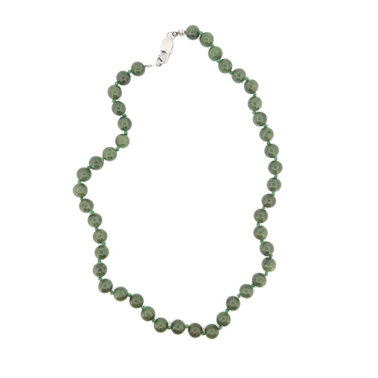 Canadian Jade 8mm Round Bead Knotted Necklace