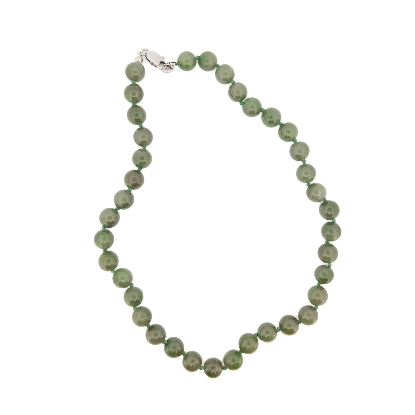 Canadian Jade 10mm Round Bead Knotted Necklace