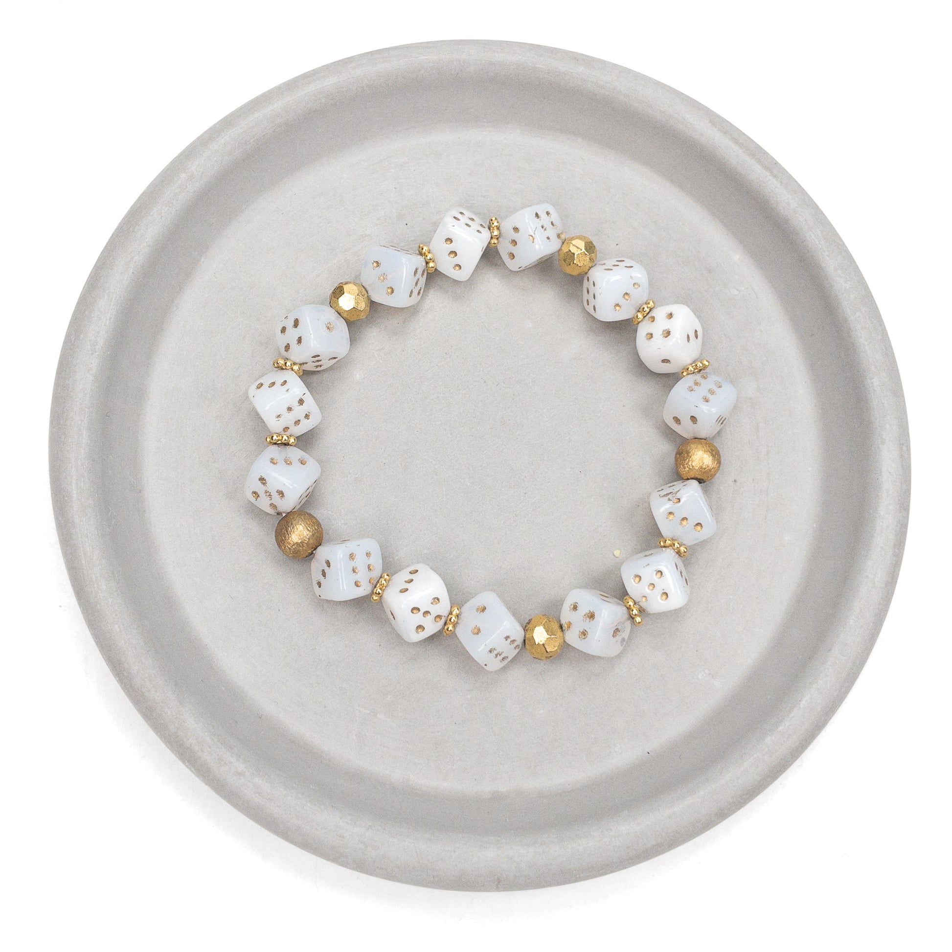 Dice (8mm) White Opaline with Gold Wash - 15 pc. Strand