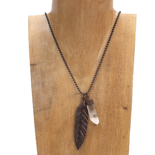 Antique Copper Free Spirit Feather Necklace (3 Charm Options Available)