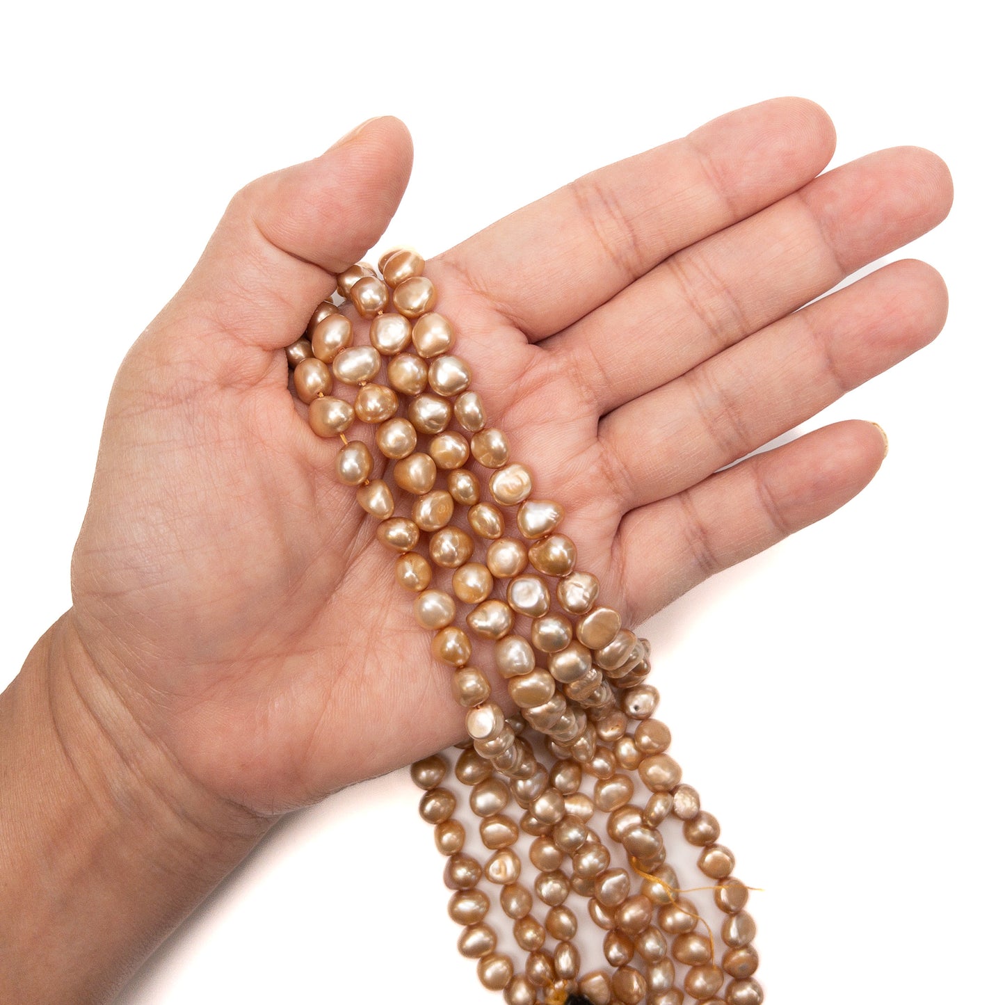 Light Coffee 8mm Side-Drilled Nugget Freshwater Pearl Bead - 7.75" Strand