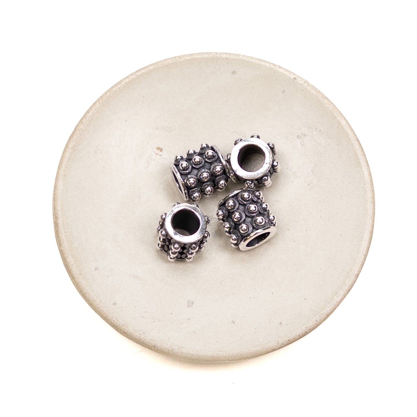 Studded Large Hole Bead (Silver Plated White Bronze) - 1 pc.