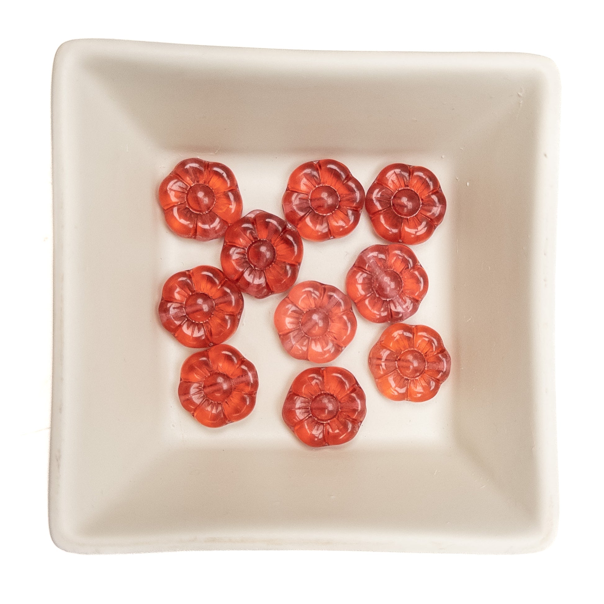 14mm German Cranberry Flower Glass Bead - 10 pcs.-The Bead Gallery Honolulu