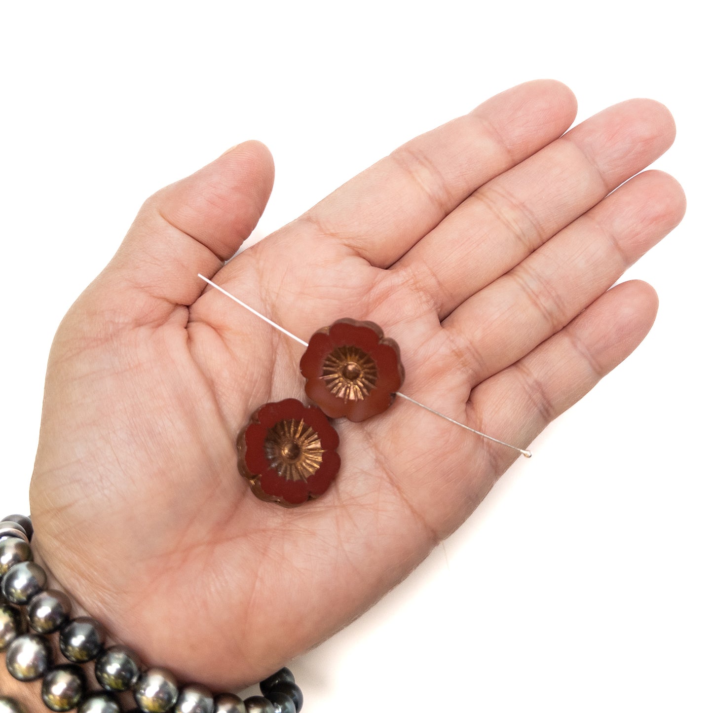 Hibiscus Flower (22mm) Maroon Red Opaque with Bronze - 1 pc.-The Bead Gallery Honolulu