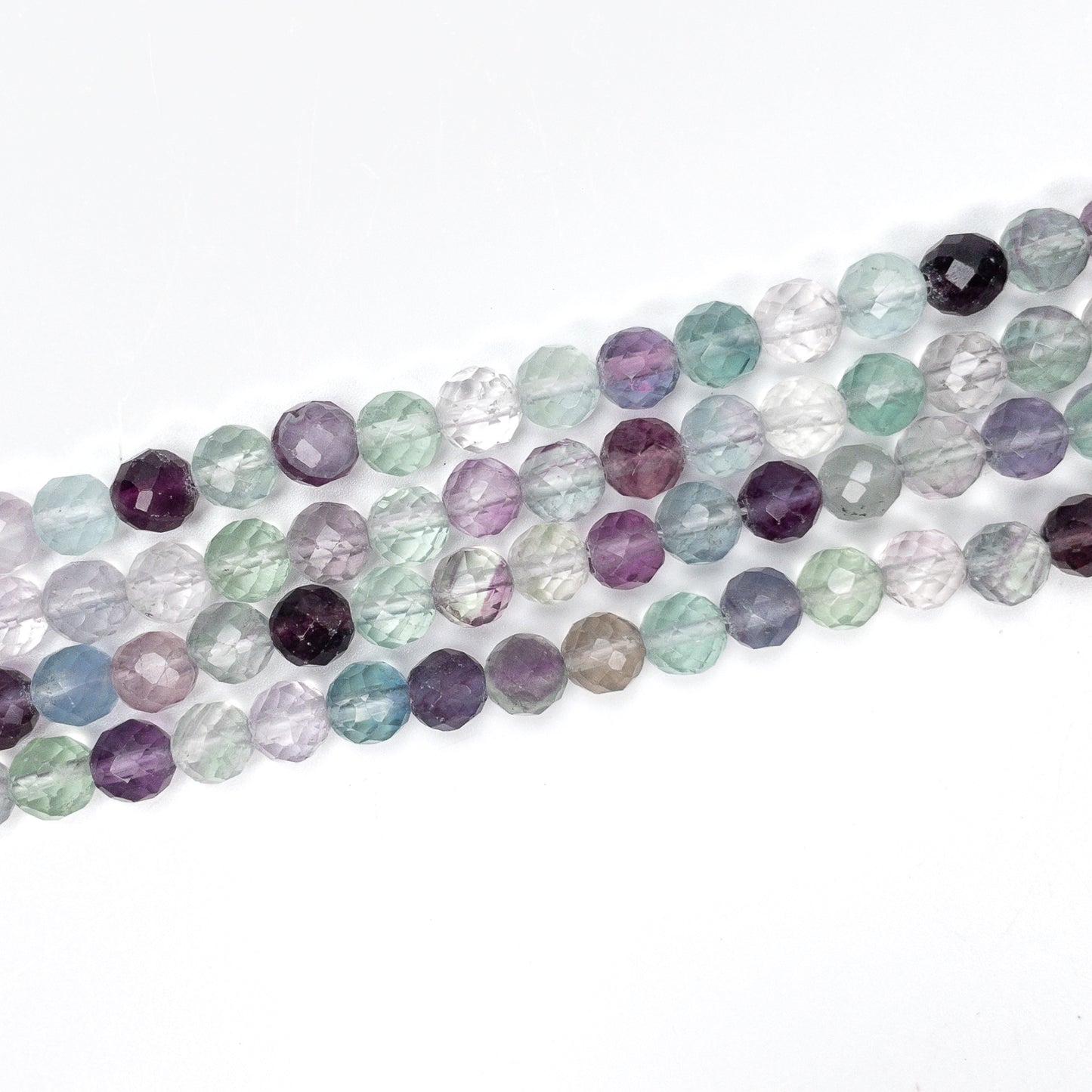 Multicolor Fluorite 8mm Faceted Round Bead - 7.5" Strand