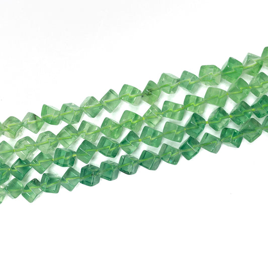 Green Fluorite 8mm Corner-Drilled Cube Bead - 3" MINI Strand