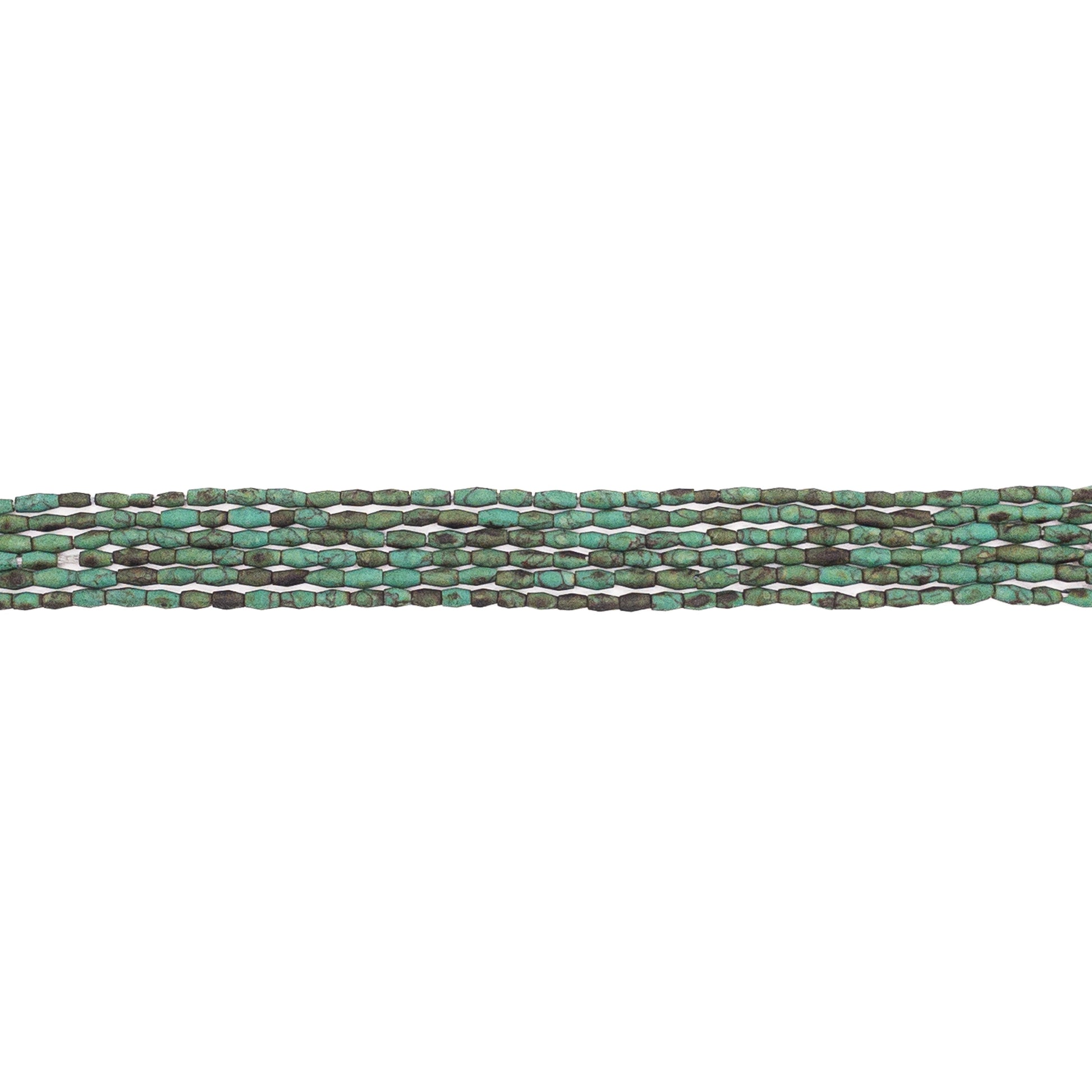 Dark Green Turquoise Matte 2.5mm Rustic Long Bicone Bead - 6" Strand
