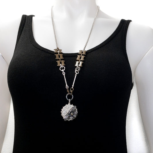 29" Dark Bee w/Opal On Coin Mixed Metal Necklace - 1 pc.