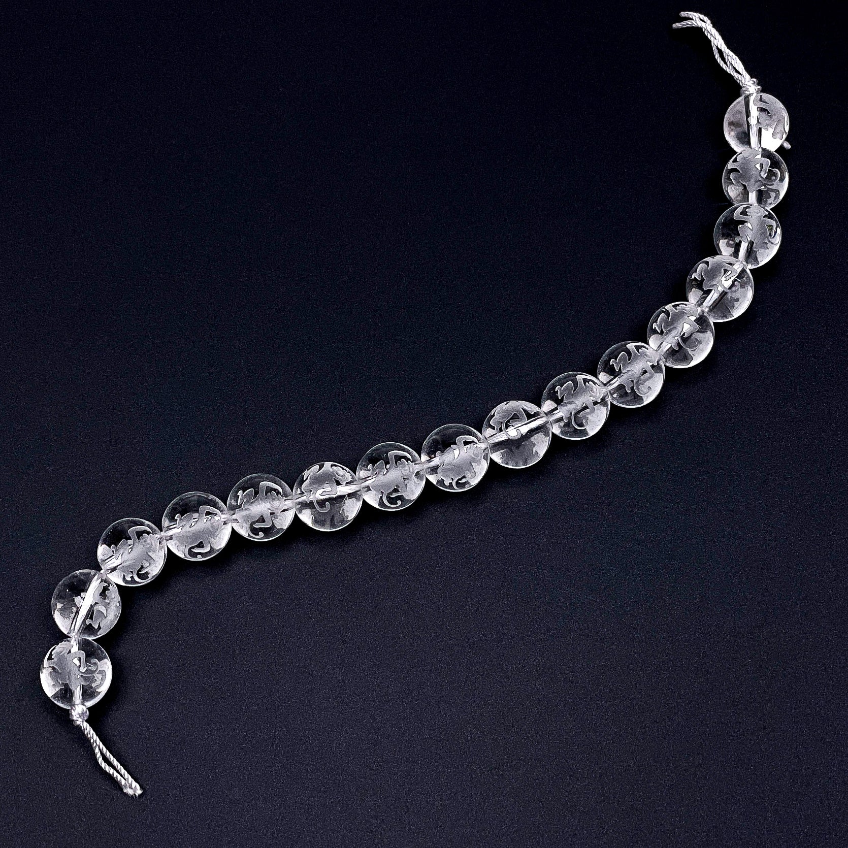 Crystal Quartz 12mm Round with Etched Monkey Bead - 7.5" Strand