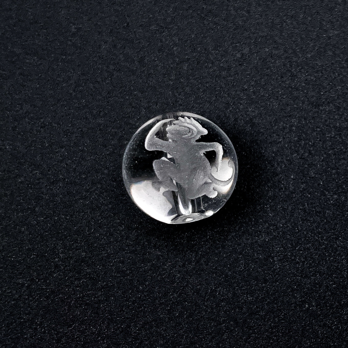 Crystal Quartz 12mm Round with Etched Monkey Bead - 1 pc.