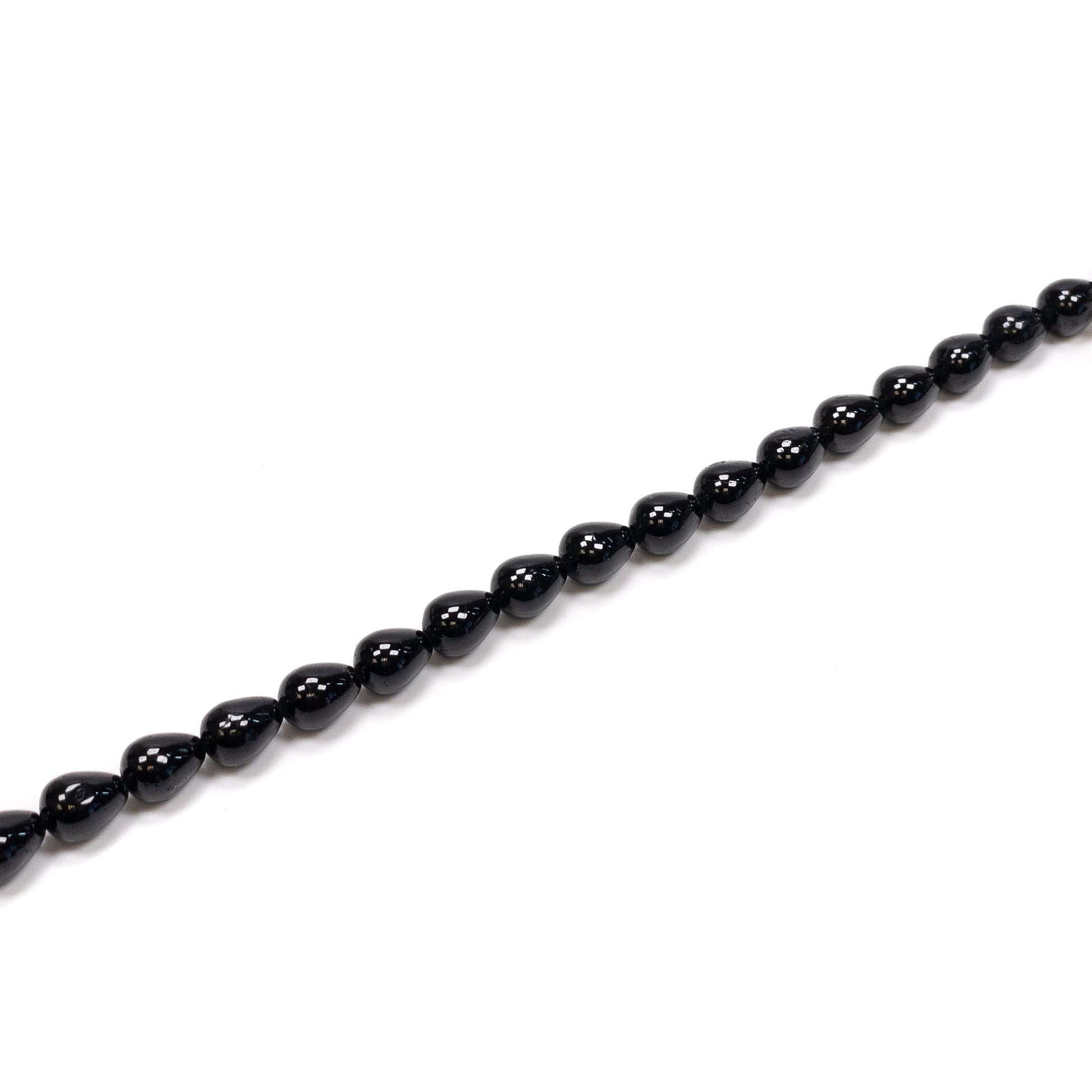Black Tourmaline 8x10mm Smooth Long Drill Pear Bead - 8" Strand