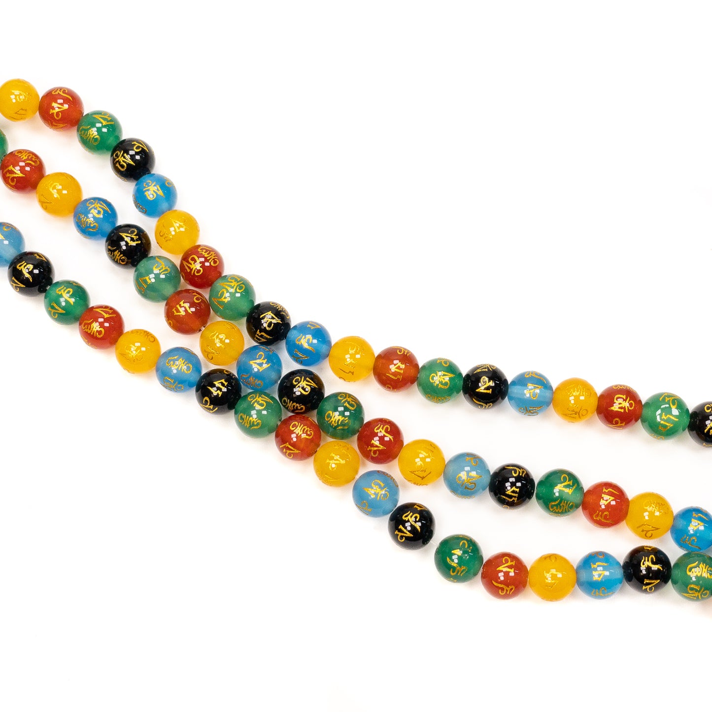 Mixed Agate with Gold Om 8mm Round Bead - 7.5" Strand