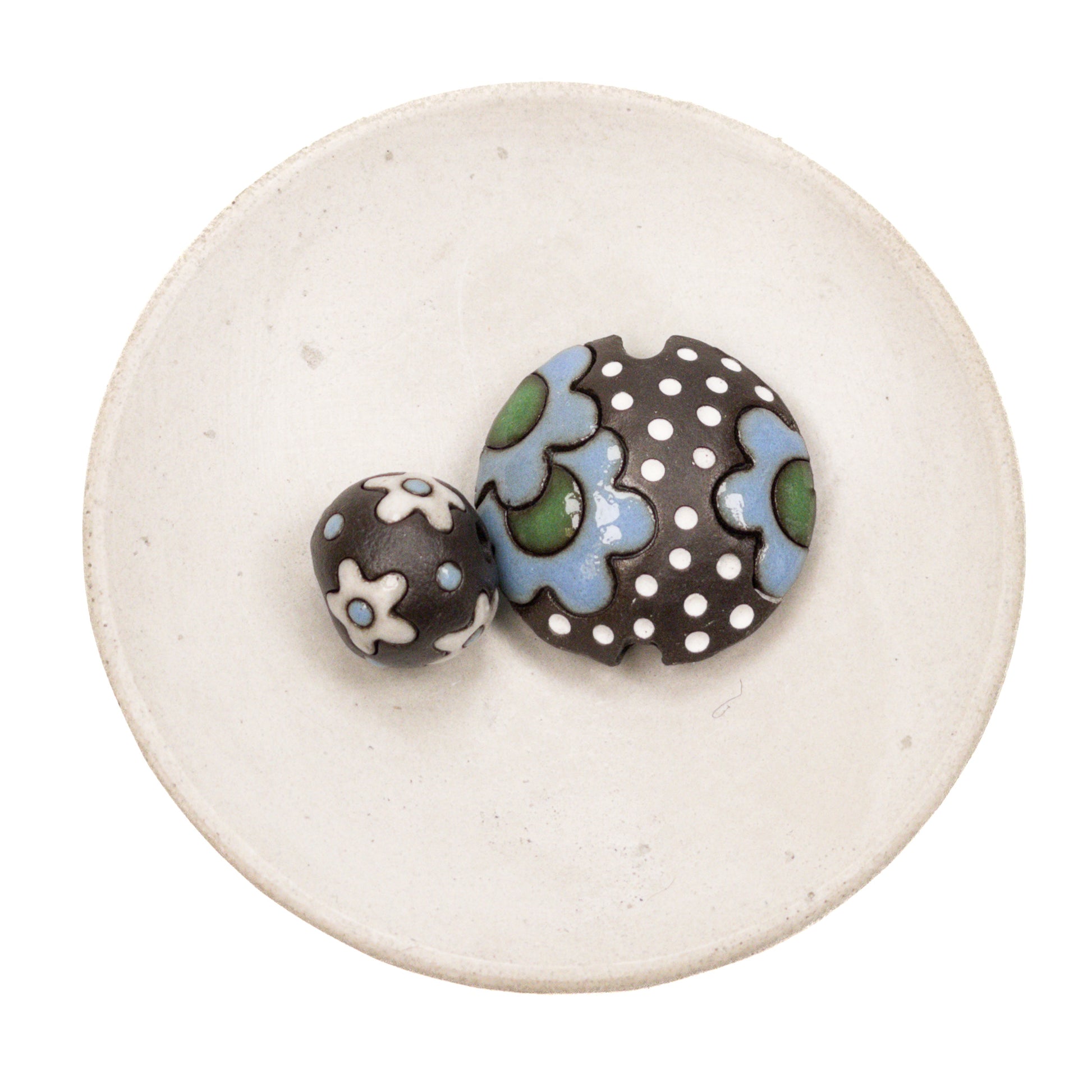 Handpainted Ceramic Daisy Dot Bead Set - 2 pcs.