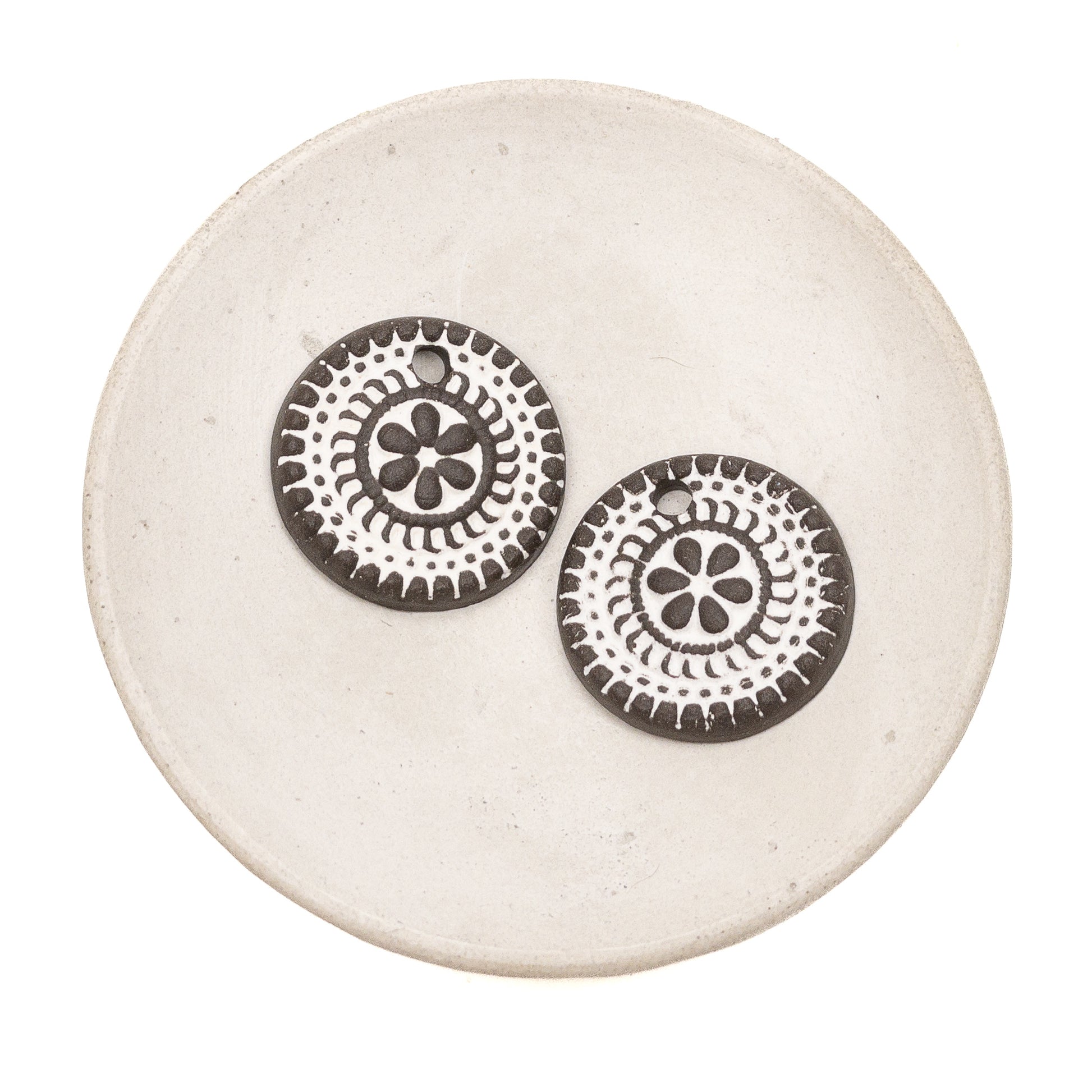 Handpainted Ceramic Floral Shield Charm Set - 2 pcs.